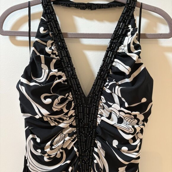 JS Boutique Black & White Printed Halter Evening Gown • Size 8 - Picture 7 of 8